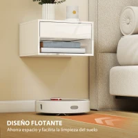 HOMCOM Juego de 2 Mesitas de Noche Flotantes Mesillas de Noche con Cajón y Estante Abierto 37x32x21 cm Blanco Brillante(m-5)