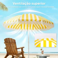 Outsunny Guarda-sol de Praia com Franjas Ø180 cm Guarda-sol Exterior Altura Ajustável Inclinação 30° Amarelo e Branco(m-6)