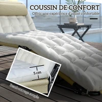 Outsunny Transat bain de soleil pliable avec dossier inclinable 4 positions - appui-tête et matelas épais beige(m-7)