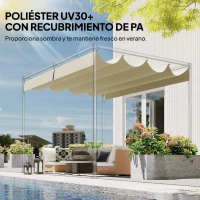 Outsunny Techo de Repuesto Retráctil 4x3,5 m para Marco de 4x3 m Toldo de Tela Solo para Cenador Jardín con 8 Orificios Crema(m-5)