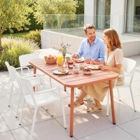 Outsunny Table de Salle à Manger Extérieure 120x70cm pour 4 Personnes, Table de Jardin Rectangulaire avec Plateau à Lattes, Rouge(m-9)