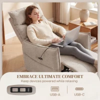 HOMCOM Poltrona Relax Elétrica Giratória para Adultos, Poltrona com Tecido Aspeto Linho e Portas de Carregamento, Bege(m-4)