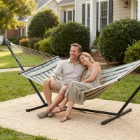 Outsunny Cama Rede com Suporte Rede de Jardim Portátil com Almofada Removível Barras Estabilizadoras 353x94x115 cm Verde(m-8)