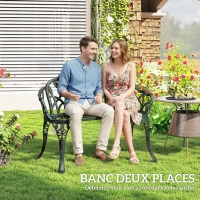 Outsunny Banc de jardin en aluminium moulé, banc extérieur 2 places avec dossier tulipe, assise florale, 99x57x78cm, vert antique(m-6)
