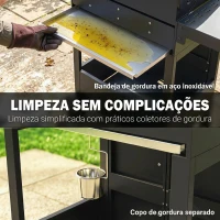 Outsunny Barbecue a Gás Portátil com 3 Queimadores 7,5 kW Termómetro Mesas Laterais Dobráveis Armário Grelha Aquecedora Chapa 125x57x110 cm Preto(m-8)