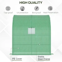 Outsunny Lean to Wall Greenhouse with 2 Tiers 4 Wired Shelves, Walk-In Plant Shelter with Mesh Windows and Doors, 200L x 100W x 215Hcm, Green(m-5)