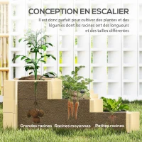 Outsunny Carré Potager de jardin en Bois massif, Jardinière Surélevé en Escalier 3 Niveaux, 93 x 93 x 35 cm, effet Bois Naturel(m-5)