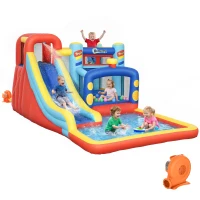 Outsunny Castello Gonfiabile per Bambini 3-8 Anni con Trampolino, Scivolo e Piscina, 435x245x200cm(m-10)