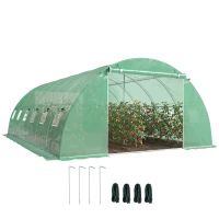 Outsunny Invernadero de Túnel con 2 Varillas de Soporte 2 Puertas Enrollables y Ventanas de Malla Cubierta de PE Anti-UV Verde(m-10)
