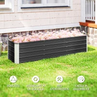 Outsunny Jardinière surélevée en acier avec gants, carré potager de jardin pour fleurs, herbes, légumes, 183 x 47 x 40 cm, gris(m-6)