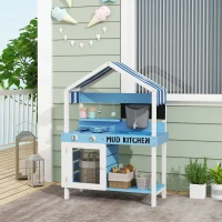 AIYAPLAY Kids Mud Kitchen Outdoor with Stoves, Sink, Faucet, Storage Shelves, Cookware Accessories for Boys Girls, Blue(m-2)
