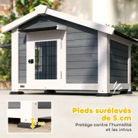 PawHut Niche pour Chien Extérieur Abri Jardin Surélevé Plancher Amovible Auvent de Porte et Toit Imperméable 98x76x69,5cm Gris(m-6)
