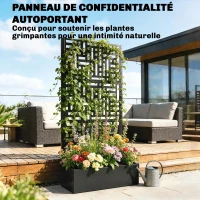 Outsunny Jardinière avec treillis, bac à fleurs en acier galvanisé avec brise-vue, trous de drainage, 90x40x180cm, noir(m-5)