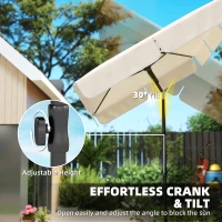Outsunny Parasol 183 x 122 cm, wodoodporny balkonowy parasol z 3-stopniową regulacją i 8 ramionami, beżowy(m-6)