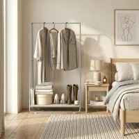 HOMCOM Charriot com Prateleira para Sapatos Barras Superior e Laterais Estrutura de Metal 80x44x140 cm Madeira e Cinza(m-5)