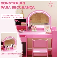 AIYAPLAY Toucador de Maquilhagem Infantil com Banquinho e Espelho com Luzes LED 1 Gaveta Armário e 5 Prateleiras Rosa(m-7)