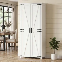 HOMCOM Buffet alto de cocina, armario de cocina, 2 puertas con ruedas, 6 compartimentos, 14 soportes en puertas, estantes regulables, blanco(m-5)
