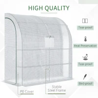 Outsunny Walk-In Lean to Wall Greenhouse - with Windows and Doors, 2 Tiers, 4 Wired Shelves, 200L x 100W x 215H cm, White(m-4)