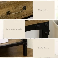 HOMCOM Mesa de Consola Industrial Mesa de Sofá con 2 Cajones y Estante para Recibidor con Patas de Metal Marrón y Negro(m-6)