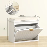 HOMCOM Banc à chaussures avec coussin d'assise rembourré et tiroir rabattable pour couloir, chambre, 62 x 26 x 47,5 cm, blanc(m-3)