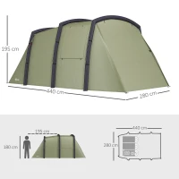 Outsunny Tenda de Campismo Inflável Familiar para 3-4 Pessoas Janelas de Malha e Bolsa de Transporte Proteção UV 50+ 440x280x195 cm Verde-Oliva(m-3)