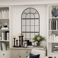 HOMCOM Espelho de Parede 76x149 cm 3 Peças Espelho de Entrada com Moldura de Metal em Forma de Janela para Sala Preto(m-9)