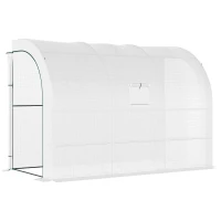Outsunny Serre de Jardin adossée avec Étagères 3 Niveaux, Petite Serre de Balcon en Bâche PE 140 g/㎡ 300 x 150 x 213 cm, blanc(m-11)