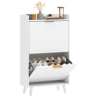 HOMCOM Schuhschrank für 12 Paar, schmaler Schuhschrank mit 2 Kippfächern, verstellbare Einlegeböden, weiß(m-8)