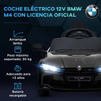 AIYAPLAY Coche de Batería para Niños 12V BMW M4 con Mando a Distancia Faros Bocina Música Velocidad 3-5 km/h Negro(m-4)