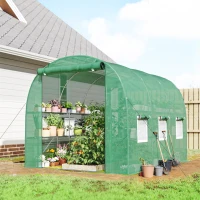 Outsunny Estufa Tipo Túnel 2,8x2x1,9 m com Prateleiras Estufa de Jardim com Porta Enrolável, 6 Janelas de Rede Verde(m-2)