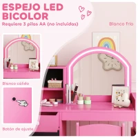 AIYAPLAY Tocador de Maquillaje Niña Tocador Infantil con Taburete y Espejo con Luces LED 1 Cajón Armario y 5 Estantes Rosa(m-5)
