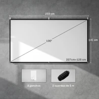 HOMCOM Pantalla de Proyección Manual 100 Pulgadas Formato 16:9 HD 4K/8K para Interior y Exterior Blanco(m-3)