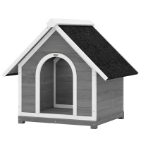 PawHut Außen-Hundehütte Hundehaus komplett aufklappbares Gehäuse für einfache Reinigung 84x101x86 cm Grau und Weiß(m-7)