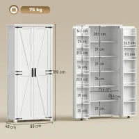 HOMCOM Bufet înalt bucătărie, dulap de bucătărie, 2 uși cu role, 6 compartimente, 14 suporturi pe uși, rafturi reglabile, alb(m-3)
