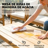 Outsunny Conjunto de Móveis de Jardim de 4 Peças com Sofá de 2 Lugares 2 Poltronas Mesa de Madeira Almofadas e Corda de PP Madeira e Bege(m-7)