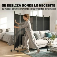 Outsunny Biombo Plegable de 5 Paneles con 12 Ruedas 252x170 cm Biombo Separador de Ambientes Montaje Personalizado Negro(m-4)