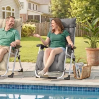 Outsunny Chaise Longue Pliable Bain de Soleil fauteuil relax jardin inclinable Grand Confort avec Matelas, tétière, accoudoirs métal époxy Polyester Gris(m-2)