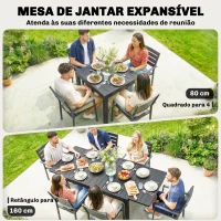 Outsunny Mesa de Jantar Exterior Extensível 80-160 cm - Mesa de Jardim Retangular para 4-6 Pessoas, Terraço, Preto(m-4)