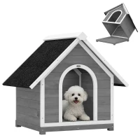 PawHut Cuccia per Cane da Esterno, Casa per Cane con Corpo Completamente Apribile per Pulizia Facile, 84x101x86 cm, Grigio e Bianco(m-8)
