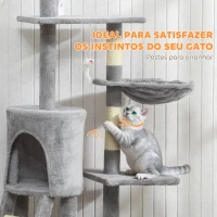 PawHut Arranhador para Gatos com Caverna Plataformas Rato de Brinquedo Rede e Postes de Sisal 60x35x134 cm Cinzento(m-7)
