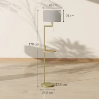 HOMCOM Candeeiro de Pé com Mesa Auxiliar Lâmpada E27 Máx. 40W Ecrã de Linho Interruptor de Corrente e Carregador USB Ø40x170 cm Dourado(m-3)