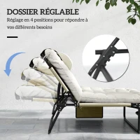 Outsunny Transat bain de soleil pliable avec dossier inclinable 4 positions - appui-tête et matelas épais beige(m-4)
