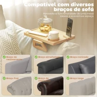 HOMCOM Bandeja para Apoio de Braço de Sofá em Bambu com Porta-Copos Extraível e Suporte Giratório 360° 33x23x5 cm Madeira(m-4)