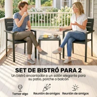 Outsunny Conjunto de Jardín de 3 Piezas con 2 Sillas y Mesa de HDPE Diseño Listones Efecto Madera para Patio Balcón Negro(m-4)