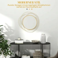 HOMCOM Espejo Decorativo de Pared Adorno de Pared Metálico Ø65 cm con Ganchos para Salón Dormitorio Pasillo Dorado(m-4)