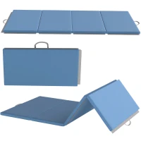 HOMCOM Colchão de Ginástica Dobrável com Espessura de 5 cm e Alças de Transporte para Yoga Aeróbica 240x120x5 cm Azul Claro(m-10)