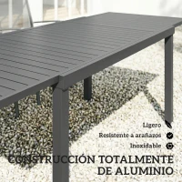 Outsunny Mesa de Jardín Extensible 150/225x85x75 cm Mesa de Comedor de Aluminio con Tablero de Listones para 6-8 Personas Gris(m-9)