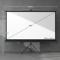 HOMCOM Tela de Projeção Manual com Suporte 100 Polegadas Portátil Formato 16:9 com Altura Ajustável 235,8x8x136 cm Branco e Preto(m-3)