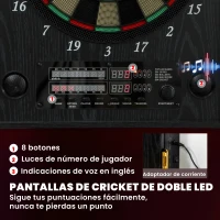 SPORTNOW Diana Electrónica con 6 Dardos de Punta Blanda y 24 Puntas de Repuesto 2 Pantallas LED 25 Juegos y 202 Variaciones(m-5)