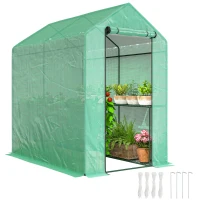 Outsunny 120 x 186cm Walk-In Greenhouse, with Shelves - Green(m-10)